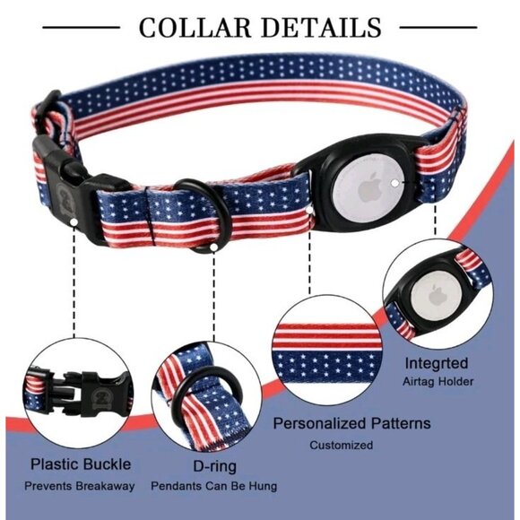 Airtag Dog Collar Summer 4th of July Dog Collar with Apple Airtag Holder Medium - Picture 2 of 4